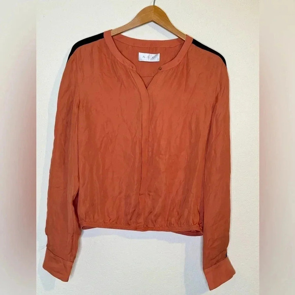 A.L.C. Burnt Orange and Black Stripe Silk Blouse - Picture 3 of 13